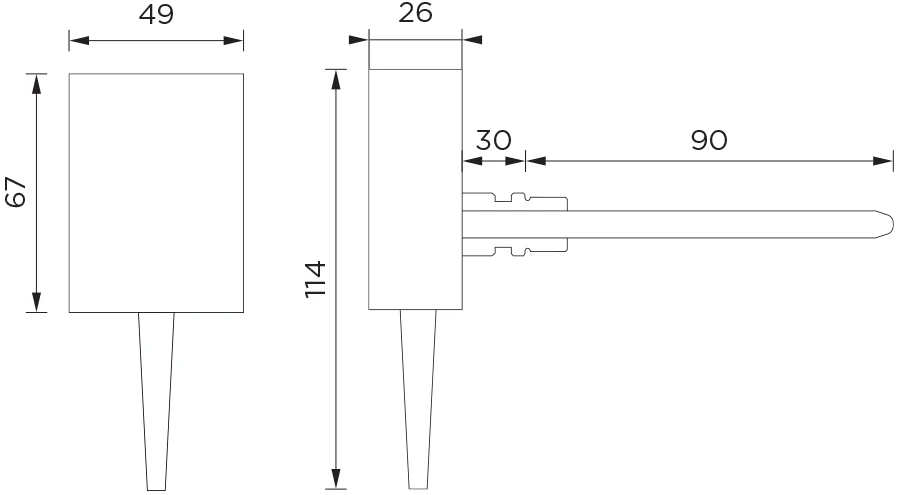 Universal immersion temperature sensor VF2/Pt dimensions