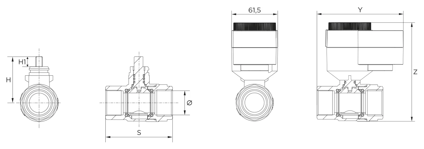 Stellmotor AQD mit 2-Wege Kugelventil BVQ21..L, Innengewinde