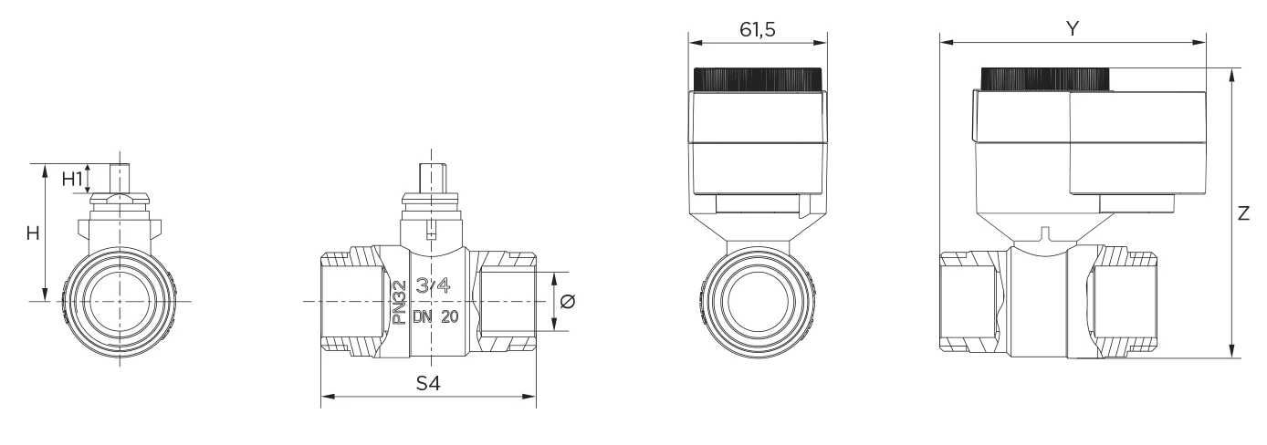 Stellmotor AQD mit 2-Wege Kugelventil BVQ22..L, AUSSENGEWINDE