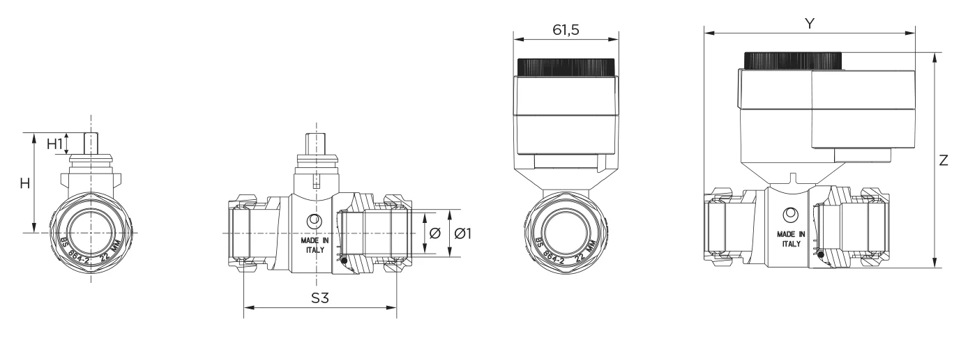 Stellmotor AQD mit 2-Wege Kugelventil BVQ23..L, Kompressionsverschraubung